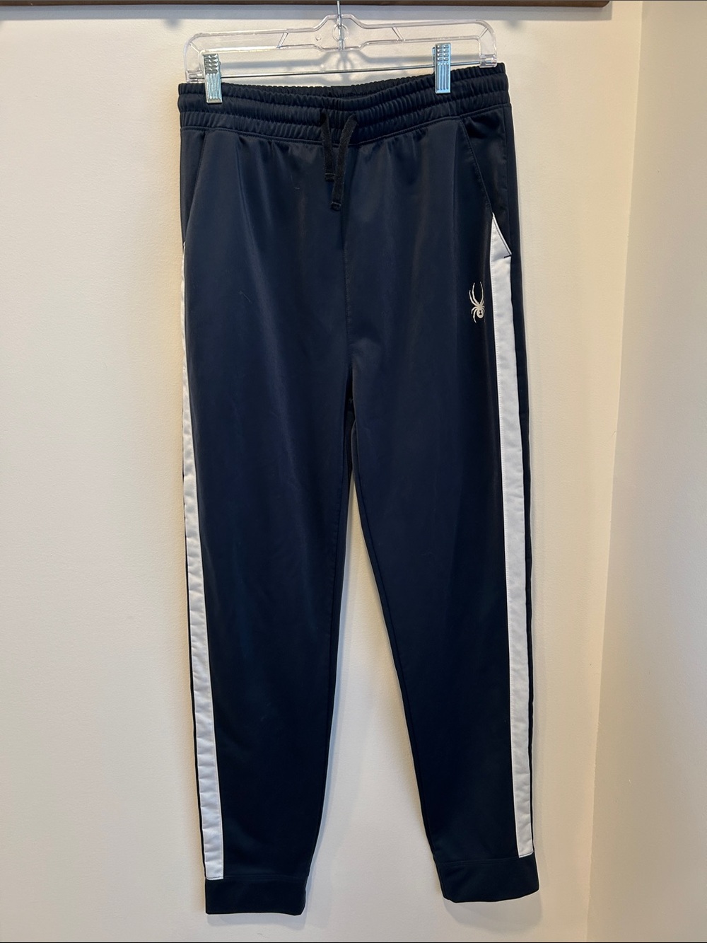 Spyder Navy Track Pants with White Side Stripes